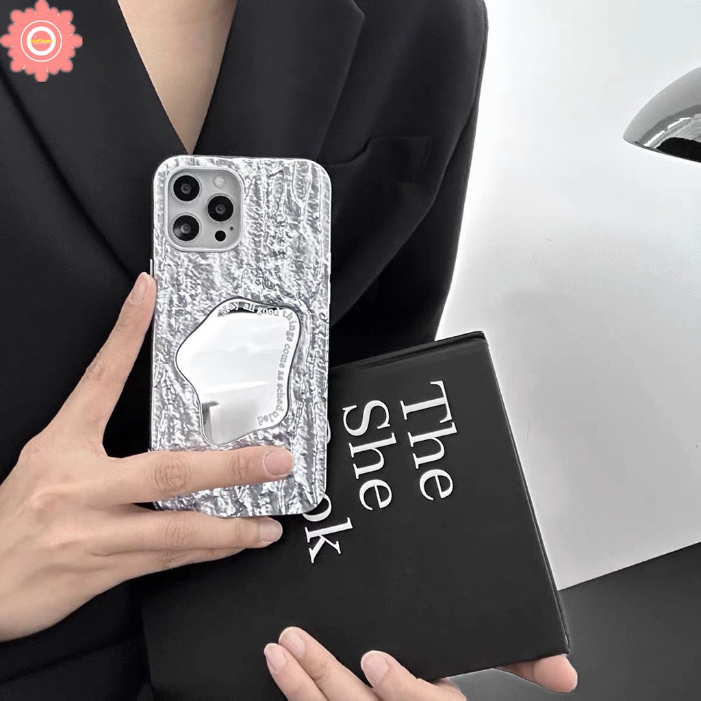 IPHONE Casing Electroplate Mewah Kompatibel Untuk Iphone11 13 14 12 Pro MAX XR 7Plus 8Plus X XS Max7 6 6S 8 Plus SE 2020 Kreatif Make Up Cermin Plating Kerut Shockproof Phone Cover