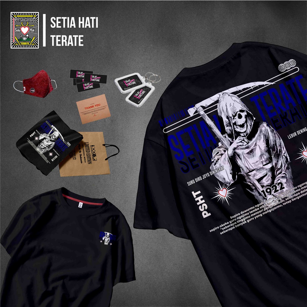 KAOS PSHT TERATE DISTRO SETIA HATI RAJA TEGA PUNKSHTER TERJAL KAOS PSHT 1922 Kode THE REAPER