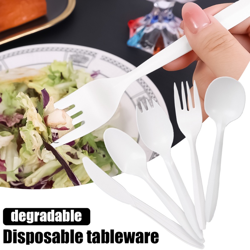 1pc Sekali Pakai Degradable Forks Spoon Knives Cutlery Corn Starch Tahan Panas Tahan Air Tahan Minyak Peralatan Makan Aksesoris Dapur