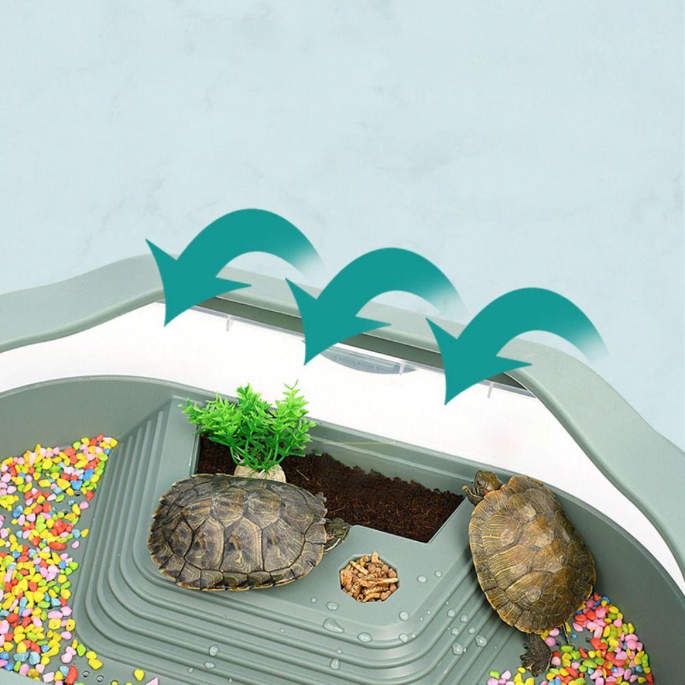 REBUY Rebuy Turtle Tank 1PC Plastik Aksesoris Hewan Peliharaan Kecil Multifungsi Dengan Basking Island Turtle Feeding Box