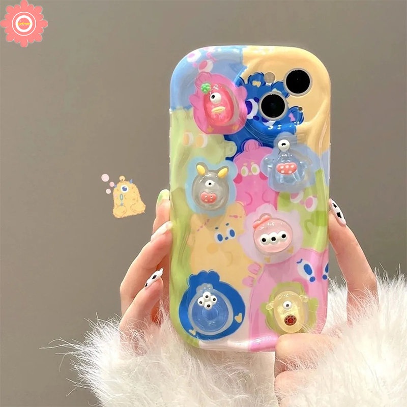 Casing DIY Tepi Melengkung Bergelombang 3D Untuk Realme C53 C31 C12 C25 C35 C33 C21Y C11 C15 C20 C55 5 7i 5i 5s 6i 9i C25s C25Y C30 C17 C21 C3 Boneka Kartun Beruang Kelinci Lucu Monster Soft Cover