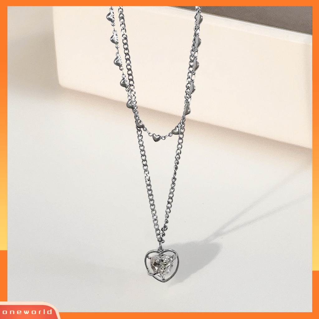 [ONE] Cinta Hati Liontin Kalung Dual Layers Rantai Elegan Keren Adjustable Titanium Steel Remaja Perempuan Klavikula Necklace