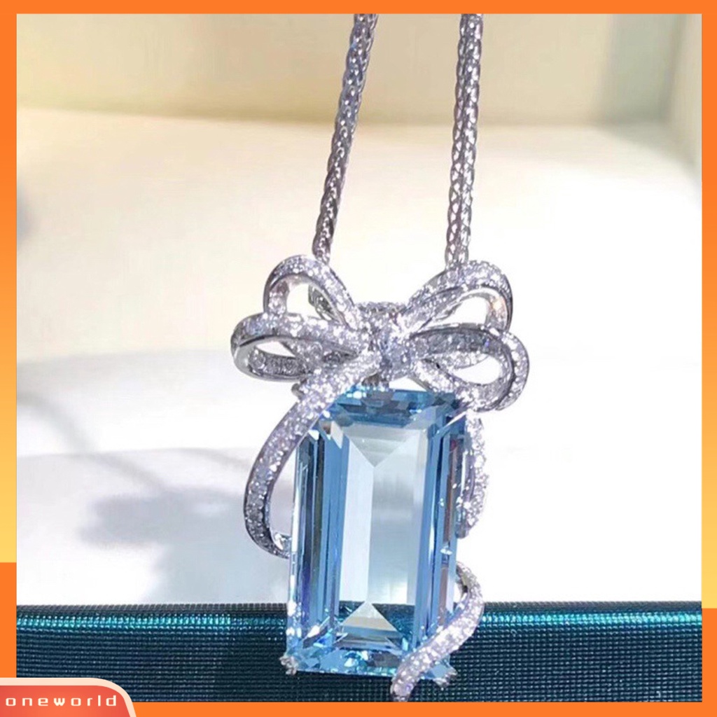 [ONE] Wanita Kalung Busur Cubic Zirconia Perhiasan Semua Pertandingan Tahan Lama Rantai Klavikula Mengkilap Untuk Pesta