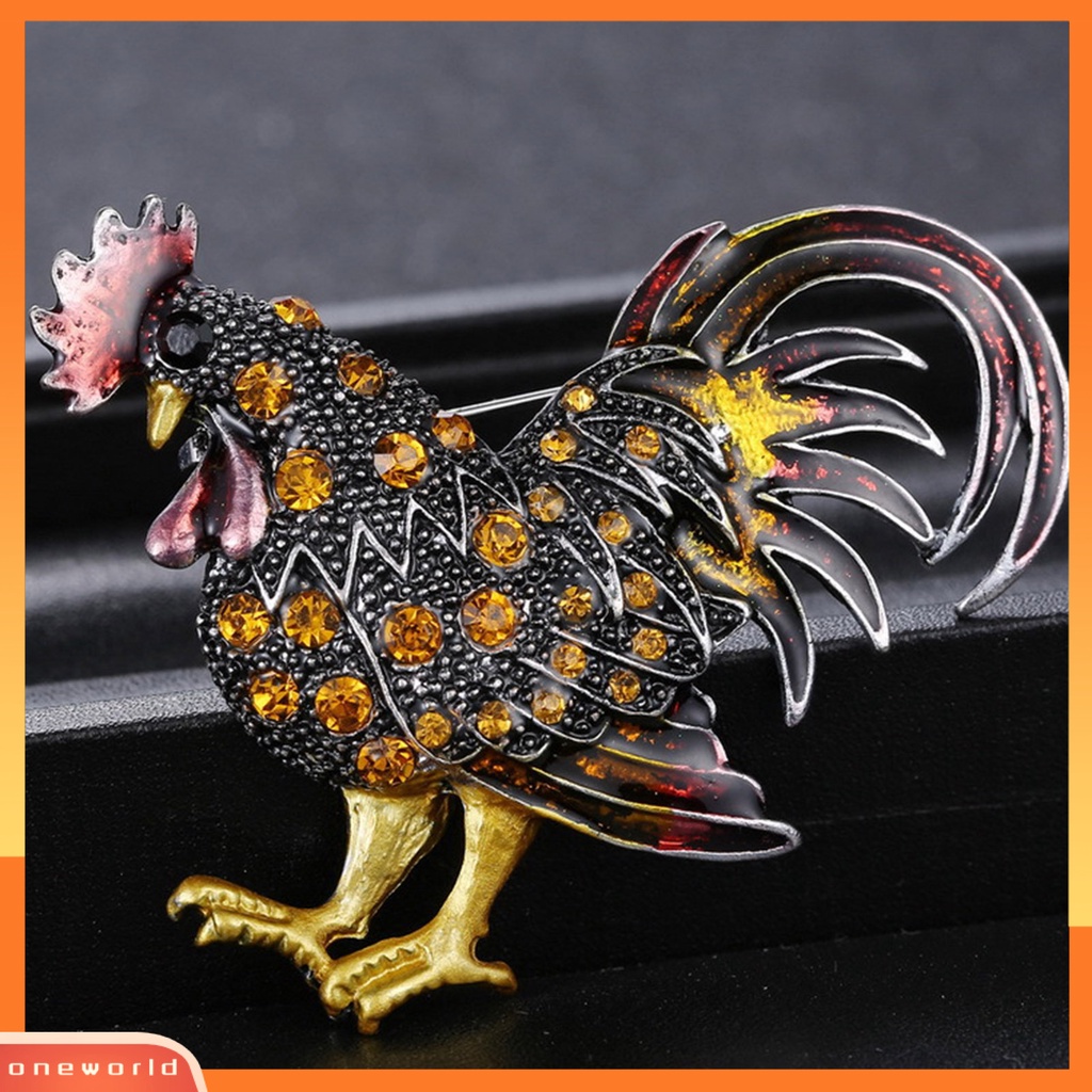 [ONE] Bros Pin Ayam Jago Besar Berwarna Berlian Imitasi Vintage Lucu Kartun Kerah Bros Pakaian Dekor