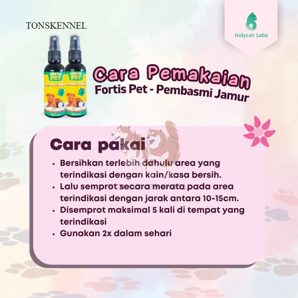 Obat Jamur Scabies Demodex Kudis Koreng Gatal pada Kucing Anjing Parasit Killer Fortis Spray 60 ML