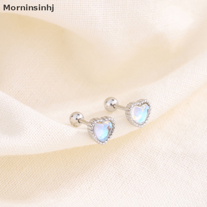 Mornin 1pasang925 Sterling Silver Lucu Warna-Warni Hati Moonstone Sekrup Stud Anting Telinga Tulang Kuku Untuk Wanita Pesta Pernikahan Perhiasan Halus id