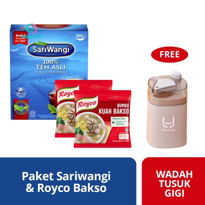 

Paket Sariwangi & Royco Bakso Free Wadah Tusuk Gigi