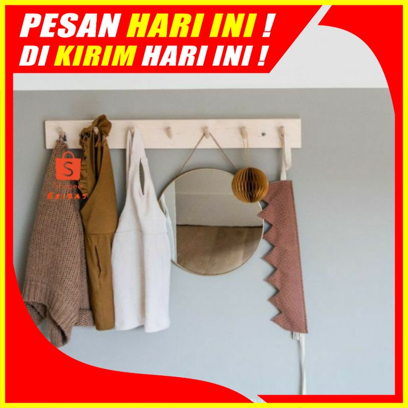 (H32) gantungan kapstok kayu estetik untuk gantungan dinding baju tas dan anak dari jati belanda