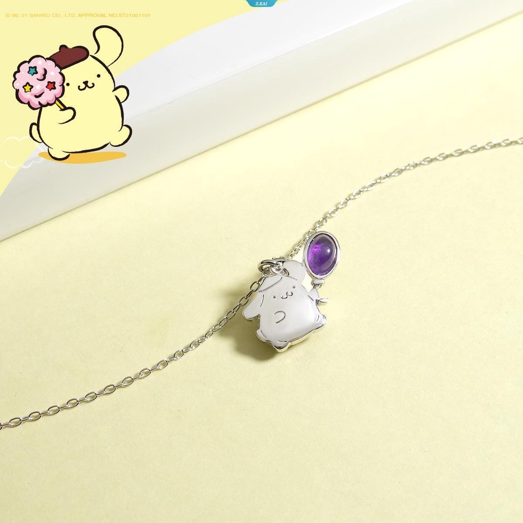 Sanrio Perhiasan PomPomPurin Balon Kristal Batu Permata925 Sterling Silver Kalung Kawaii Sanrio Aksesoris Hadiah Ulang Tahun Anak Perempuan [ZK]