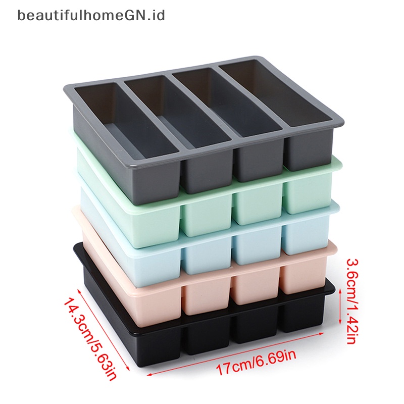 {Cantik} 1pc 4kisi Strip Panjang Silikon Es Batu Square Tray Mold DIY Cube Ice Mold~