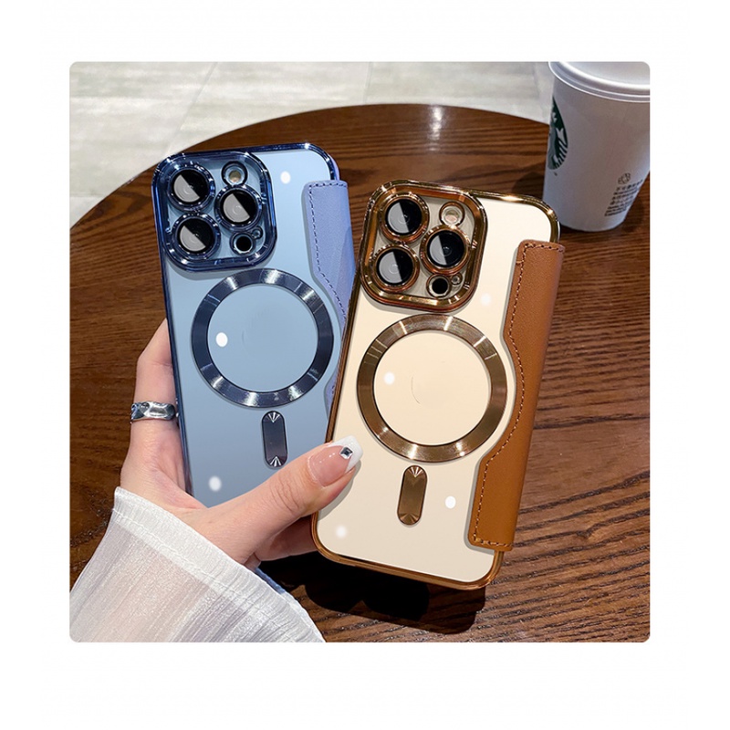 Flap Leather Magnetic Wireless Charging Cover Phone Case Untuk Iphone14 13 12 11 Pro Max