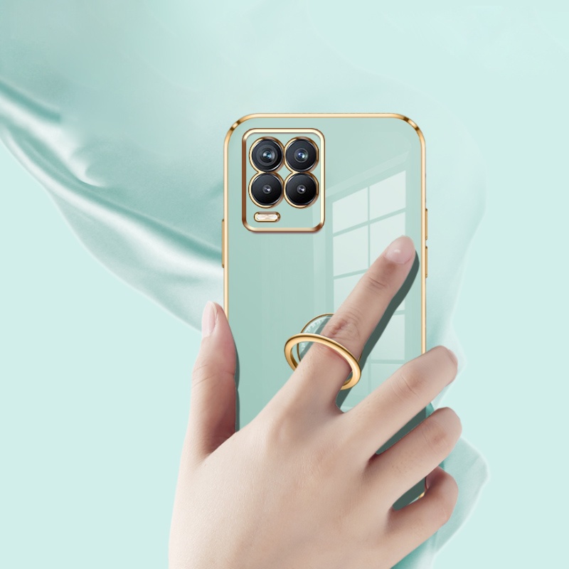 Andyh Casing Ponsel Silikon Ultra Tipis Untuk OPPO Realme8 Pro 4G Realme 8i Realme Narzo 50 Deluxe Perlindungan Jatuh Band Emas Dengan Jam Cincin Dan Lanyard Gratis