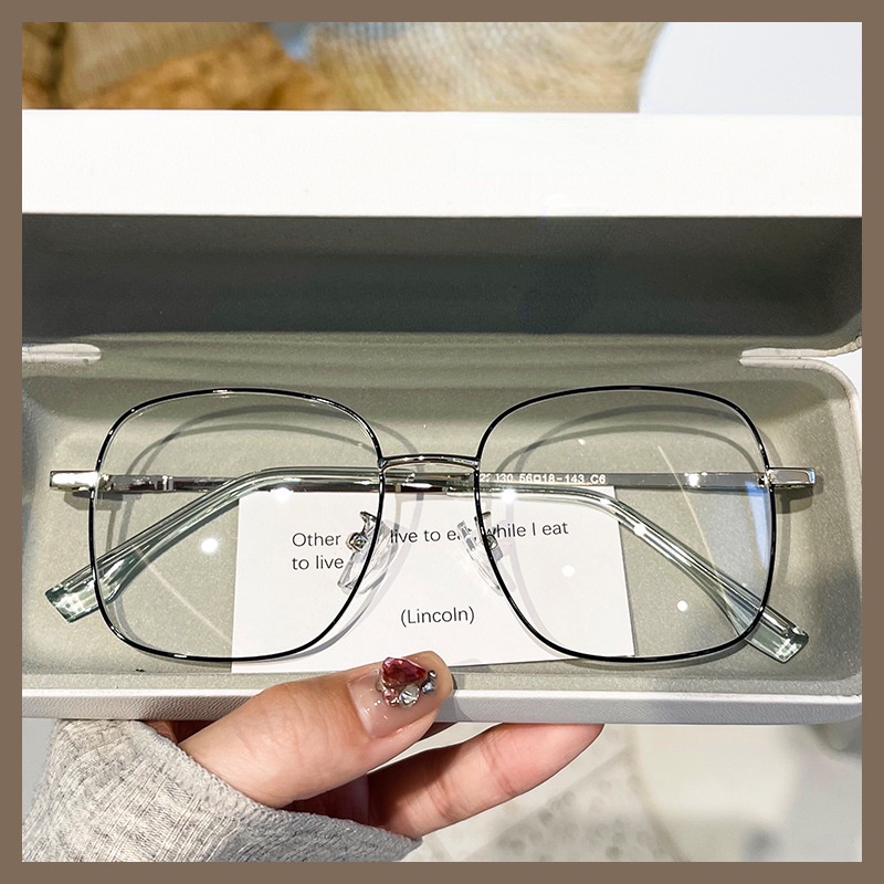 (YUZHU) Kacamata Bingkai Oversized Gaya Sekolah Ultra Ringan Frame Metal Square Anti Blue Light Eyeglasses Untuk Wanita