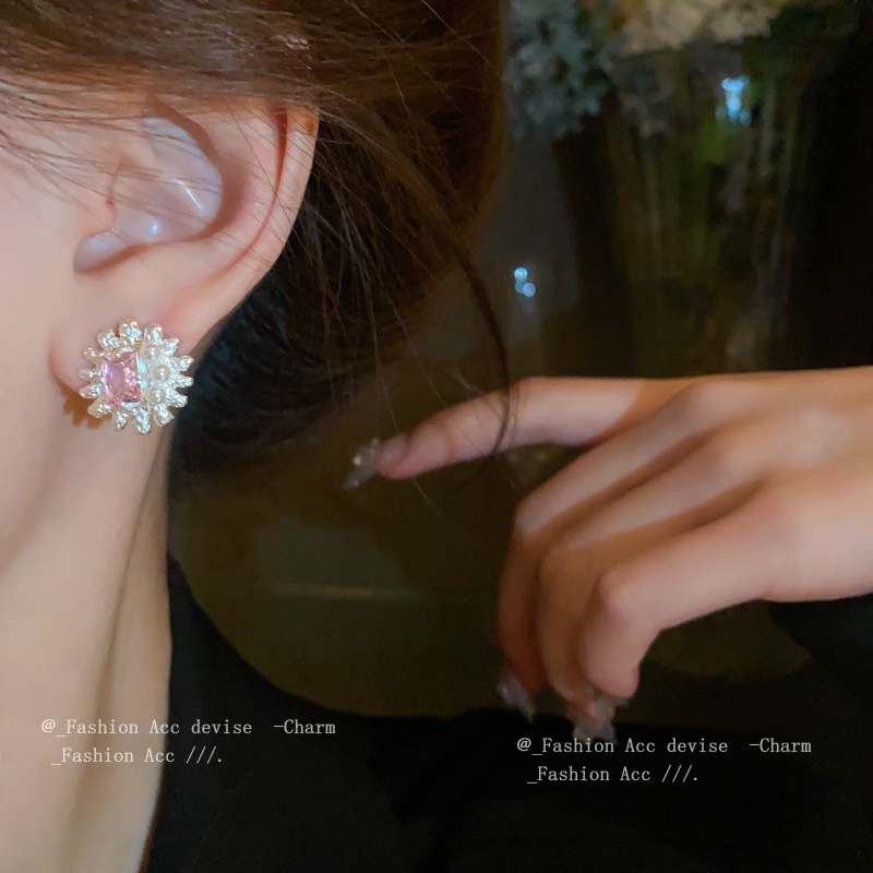 Anting Mutiara Merah Muda Korea Indah Bunga Ear Studs Ins Aksesori Keren