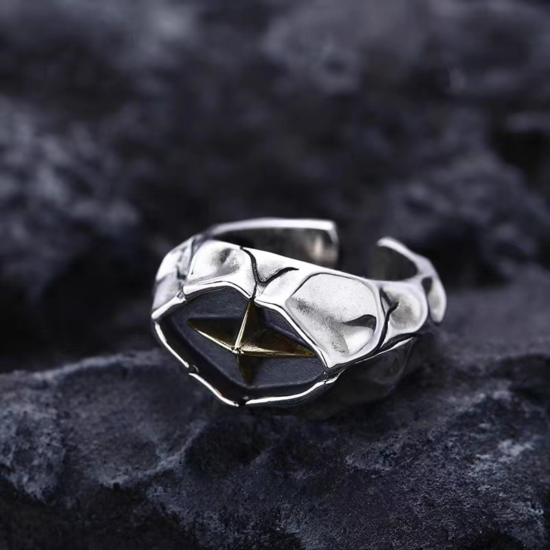 Cincin Pria Model Antik Dengan Model Salib Retak Dan Desain Starburst - Pernyataan Fashion Trendy