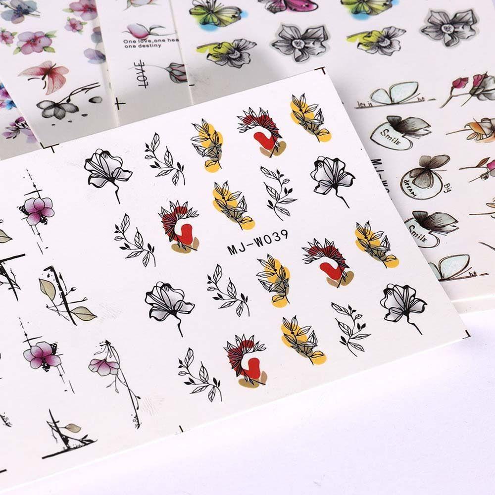 Mxbeauty Stiker Kuku Bunga Fashion Perekat Diri Cinta Hati Kupu-Kupu Tinta Bunga Graffiti Slider Nail Dekorasi