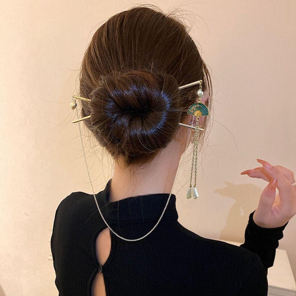 Needway   Hanfu Kipas Rambut Stik Antik Klasik Mutiara Cheongsam Hiasan Kepala Kuno Hairstyle Desain Alat Hiasan Kepala Gaya Cina