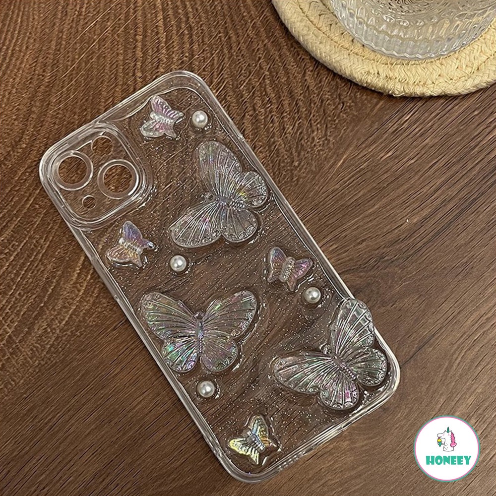 3d Butterfly Glitter Lem Bening Ponsel Case Untuk iPhone 11 Pro Max13 12 14 Pro Max XR X Xs Max7 8 Plus SE Lembut TPU Penutup Belakang