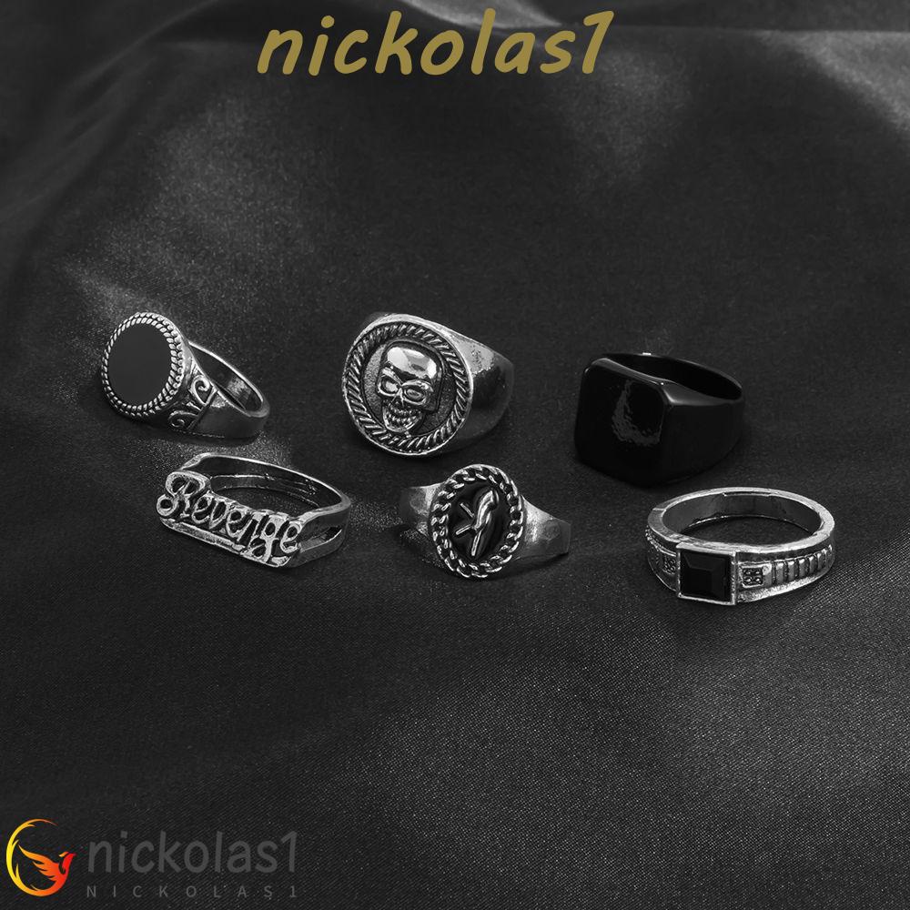 Nickolas1 Man Skull Ring 6pcs /set Sederhana Trendi Kepribadian Geometris Perhiasan Fashion Tampan