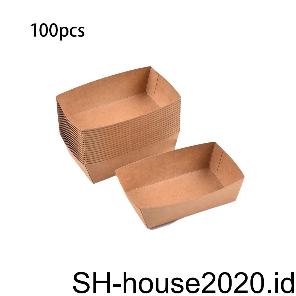 100pcs Kraft Paper Boat Packaging Open Box Container Take-Out Serving Tray Tahan Air Minyak Makanan Ringan Buah Sandwich