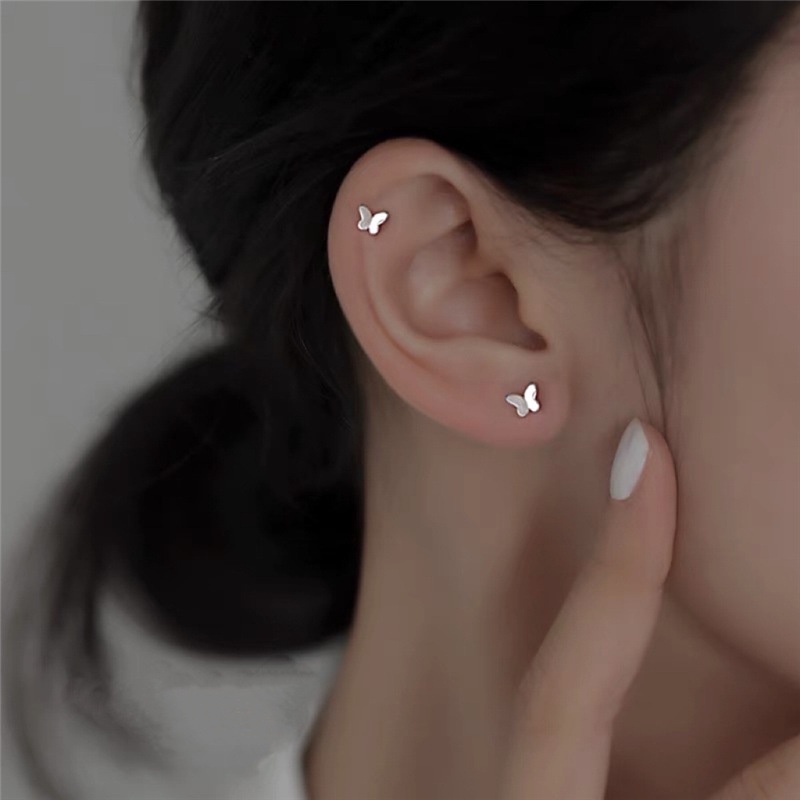 925 Perak Jarum Kupu-Kupu Studs Wanita Mini Halus Anting Telinga Tulang Studs Musim Panas Aksesoris Hadiah