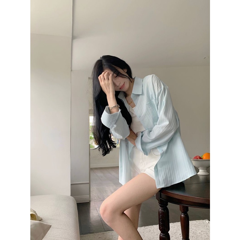 Kemeja Wanita Import Polos Lengan Panjang Linen Korean Blouse