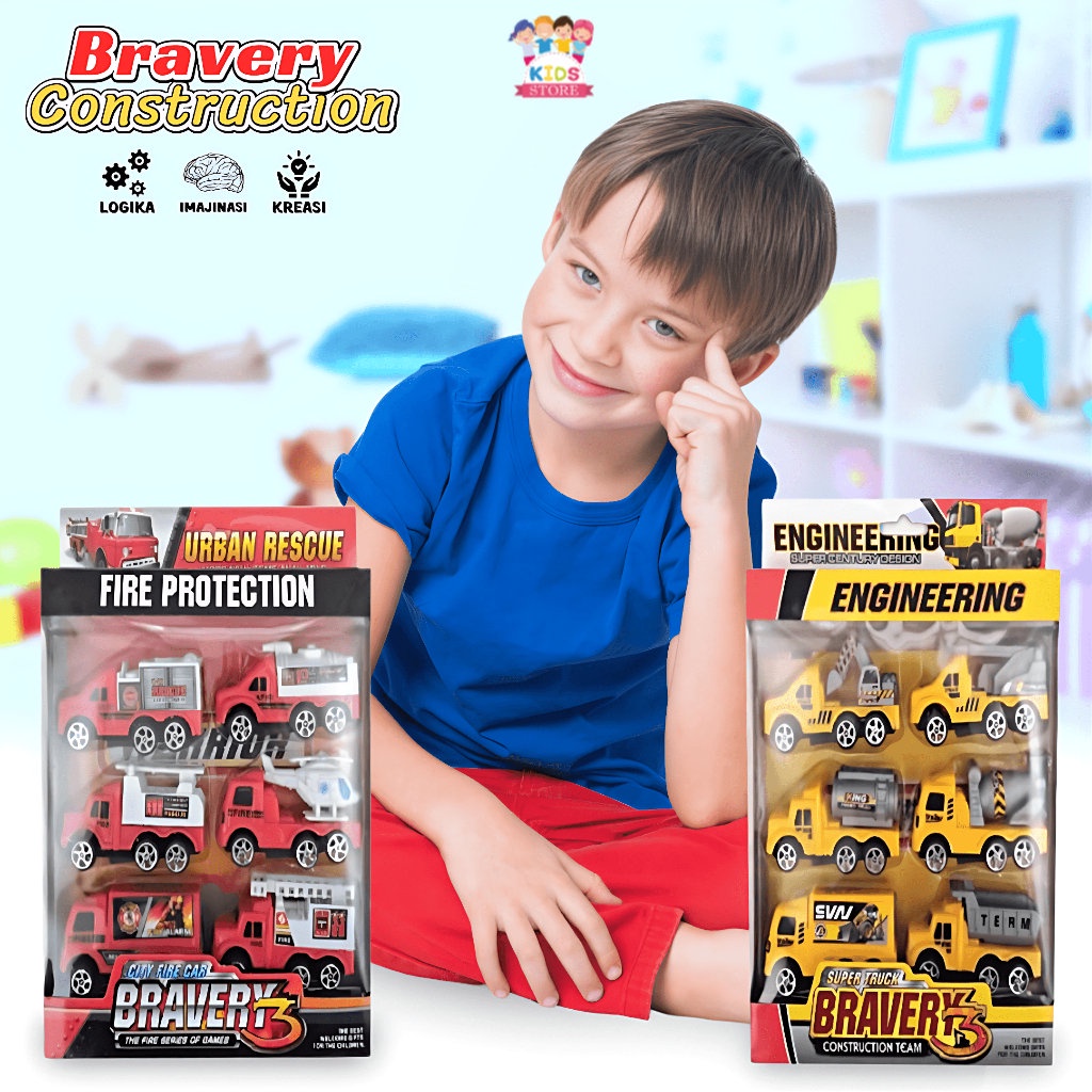 Bravery Diecast Construction | Mainan Anak Laki Laki Mobil Mobilan Truk Konstruksi 6pcs