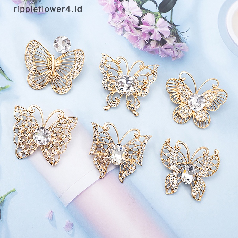 {rippleflower4.id} Paduan Berlian Imitasi Kupu-Kupu Bros Temperamen Syal Gesper Fashion All-match Pakaian Hewan Korsase Kain Aksesoris Perhiasan~