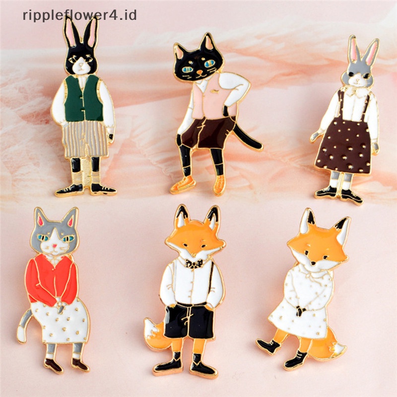 {rippleflower4.id} Enamel Kucing Bros Pin Hewan Kemeja Kerah Pin Lencana Korsase Perhiasan Hadiah~