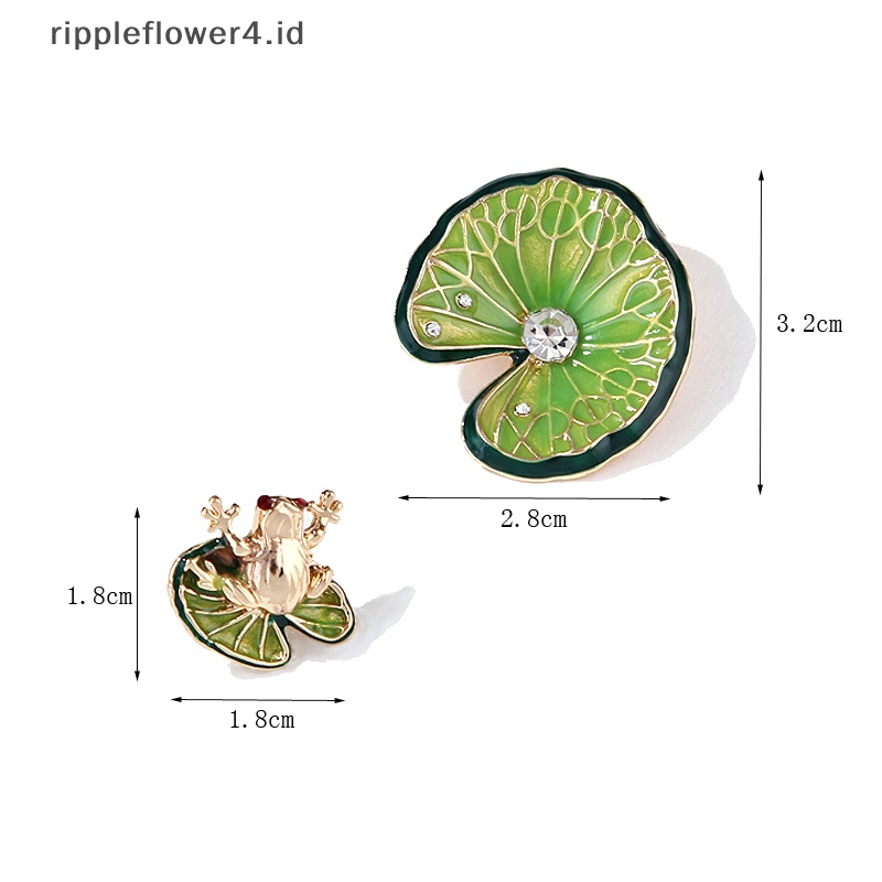 {rippleflower4.id} 2pcs Mode Daun Teratai Kodok Berlian Imitasi Bros Pin Untuk Pakaian Wanita Pesta Perhiasan Accessries~