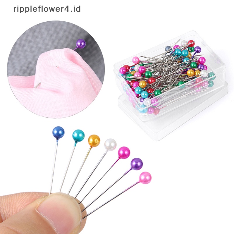 {rippleflower4.id} 100pcs /box Klip Jilbab Mutiara Bulat Panjang Bros Pin Jilbab Logam Tajam Untuk Syal~