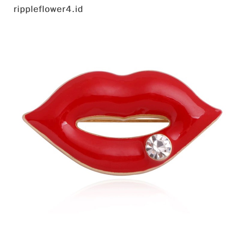 {rippleflower4.id} Bros Bibir Berlian Imitasi Warna Merah Untuk Wanita Sexy Mulut Brooch Pin Perhiasan Bersinar~