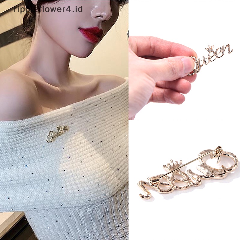 {rippleflower4.id} Fashion Wanita Berlian Imitasi Ratu Huruf Bentuk Mahkota Dekorasi Bros Pin Perhiasan~