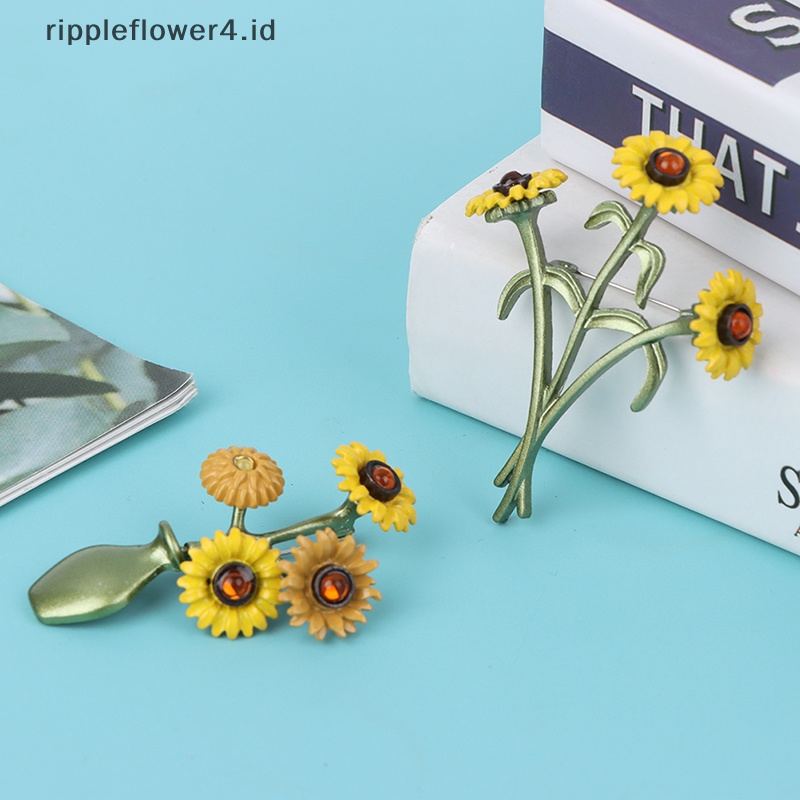 {rippleflower4.id} Desain Vas Bunga Matahari Vintage Bros Pin Jas Elegan Cardigan Pin Brooche~