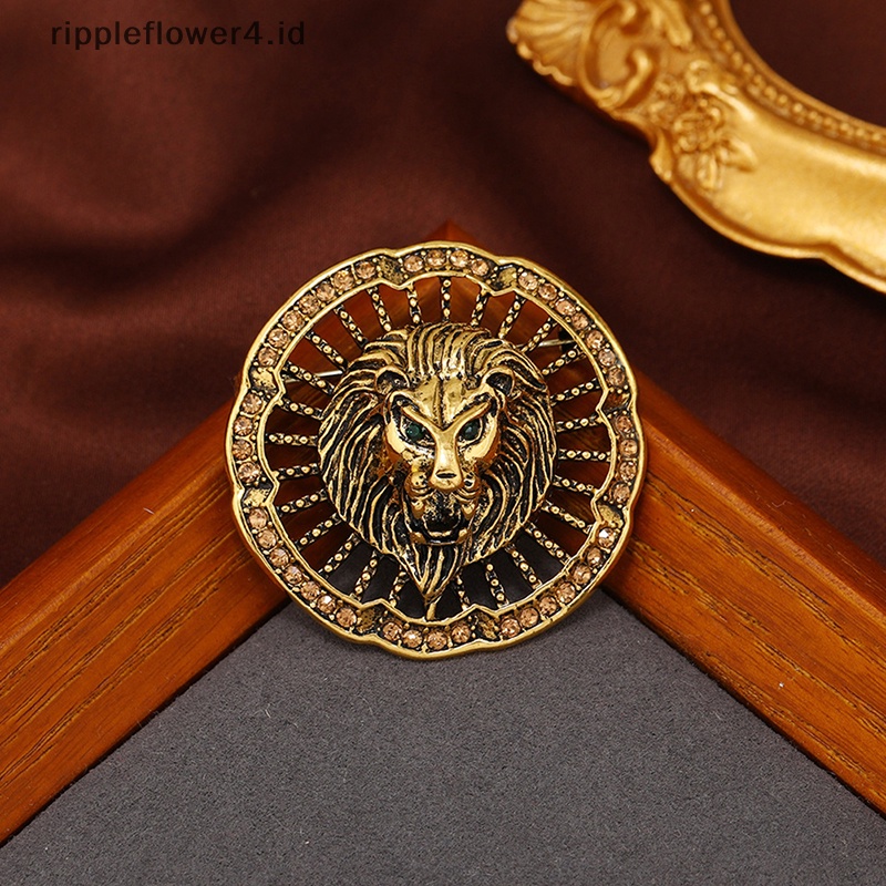 {rippleflower4.id} Pin Hewan Kepala Singa Bros Logam Bros Berlian Imitasi Bulat Hewan Singa Bros Jas Baju Kerah Pin Perhiasan Aksesoris Hadiah~
