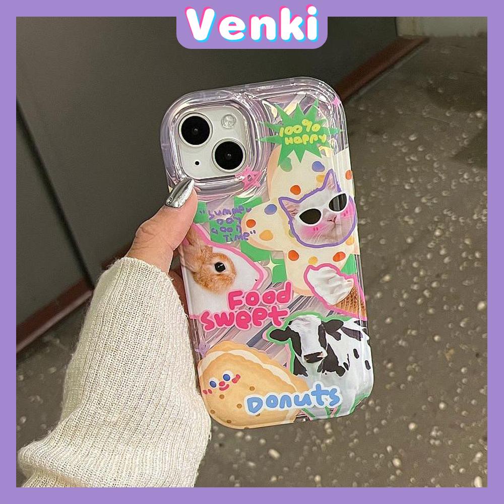 VENKI - Untuk iPhone 11 iPhone Case Laser Reflektif Transparan Ponsel Case TPU Lembut Shockproof Airbag Lucu Kreatif Kartun Kompatibel dengan iPhone 14 13 Pro max 12 Pro Max XR XR 7 8