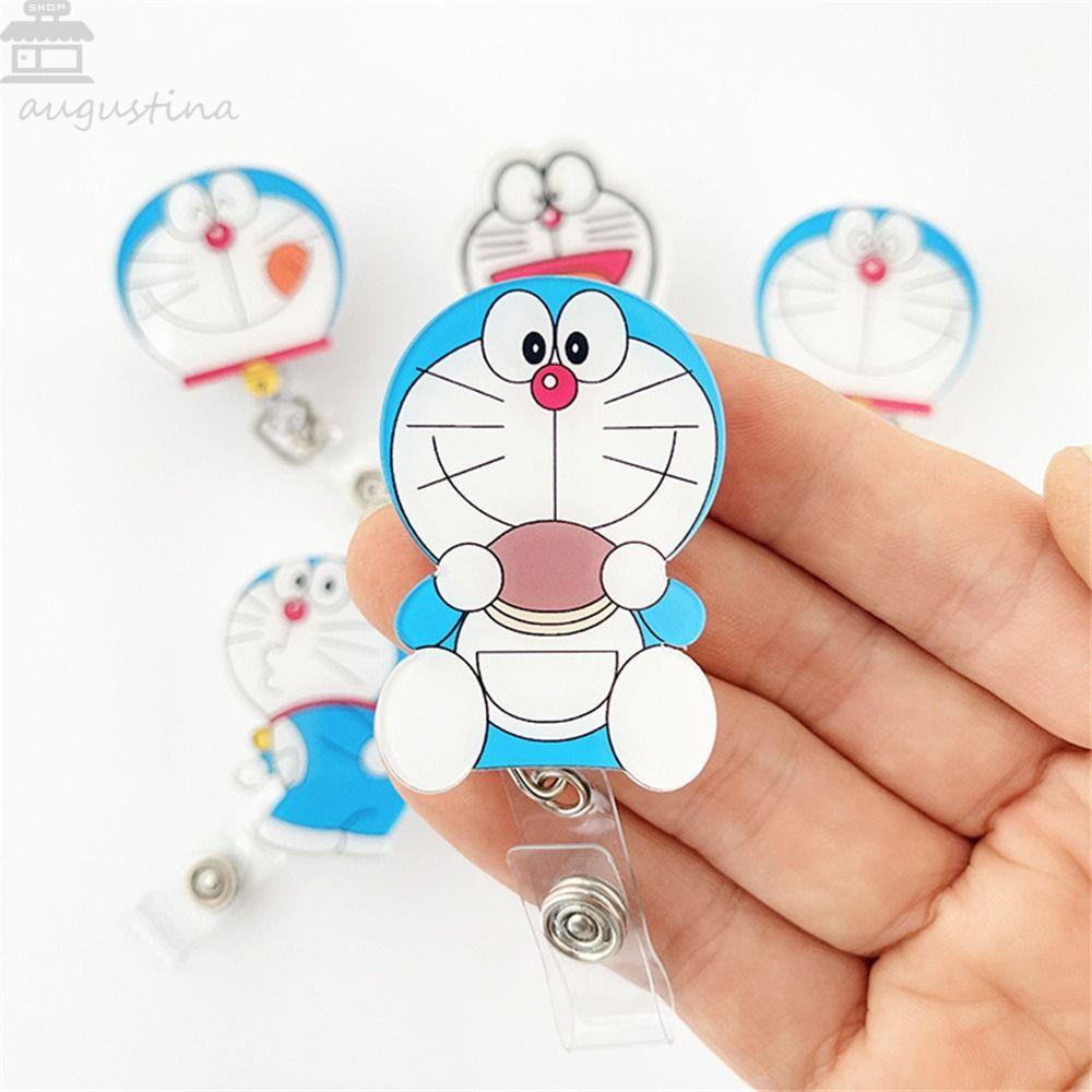 Agustinina Ditarik Lencana Gulungan Kartu Dada Kartun Sekolah Doraemon Kartu Kerja Klip Kartu Siswa Perawat Badge Holder