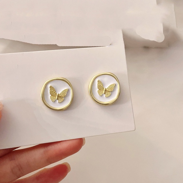 Anting Klip Kupu-Kupu Warna Emas Untuk Wanita Non Tindik Hitam Putih Enamel Perhiasan Ear Cuff Hadiah Pesta
