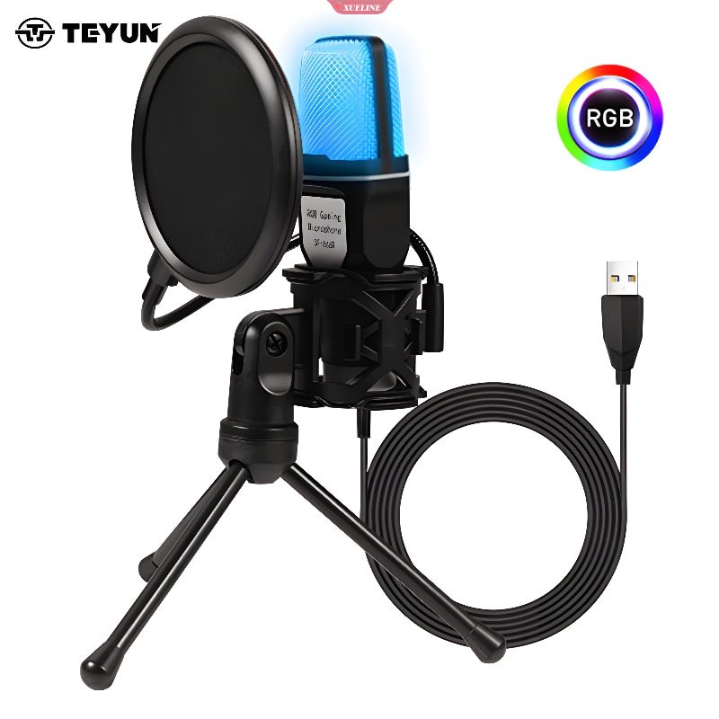 Kit Mic Rekaman USB RGB 3.5mm Murah Dengan Shock Mount Tripod Laptop Desktop Kabel Komputer Mikrofon Gaming Untuk Hp Pc [ZXL]