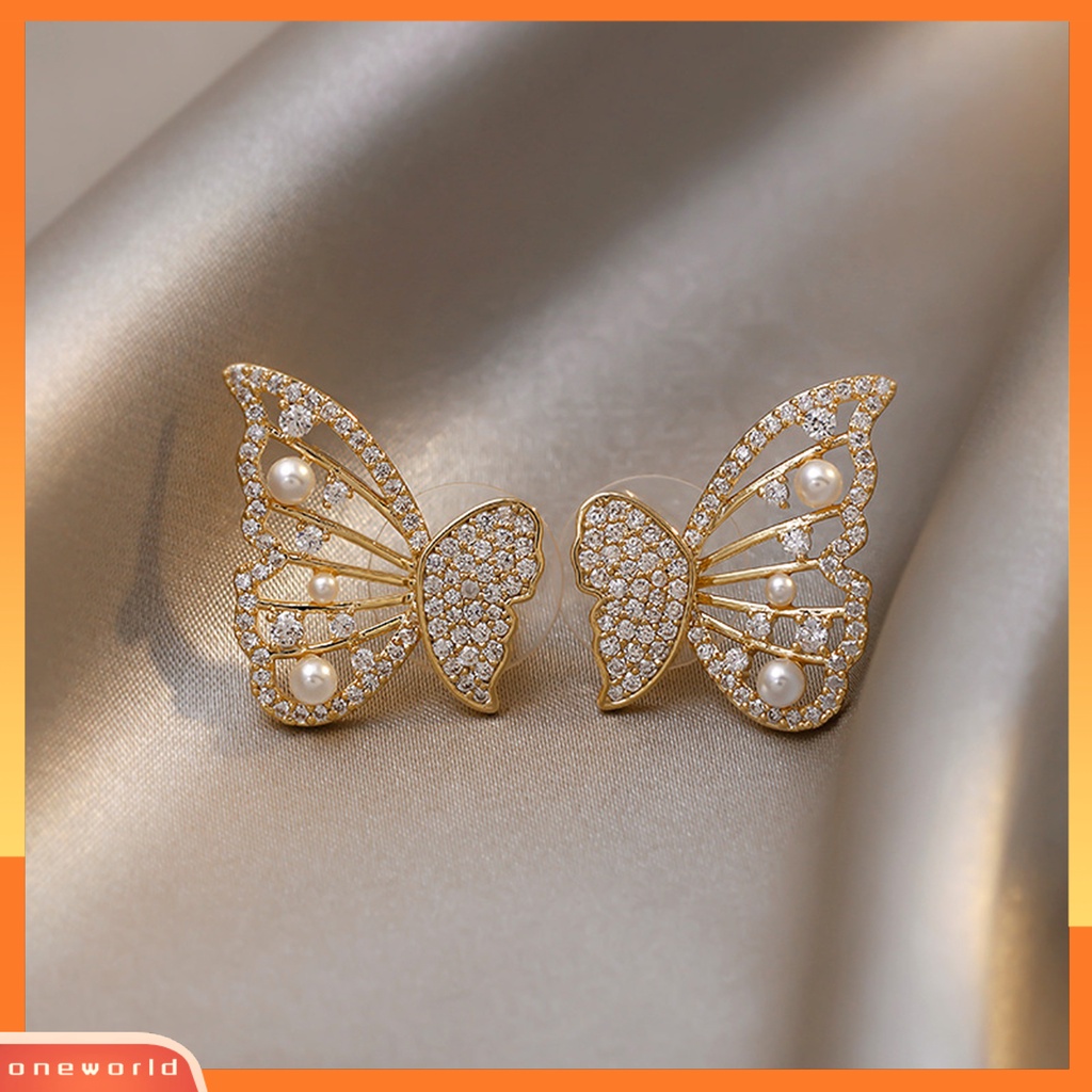 [WOD] 1pasang Anting Wanita Trendy Pengerjaan Halus Desain Geometri Pesona Kupu-Kupu Ear Studs Untuk Pesta