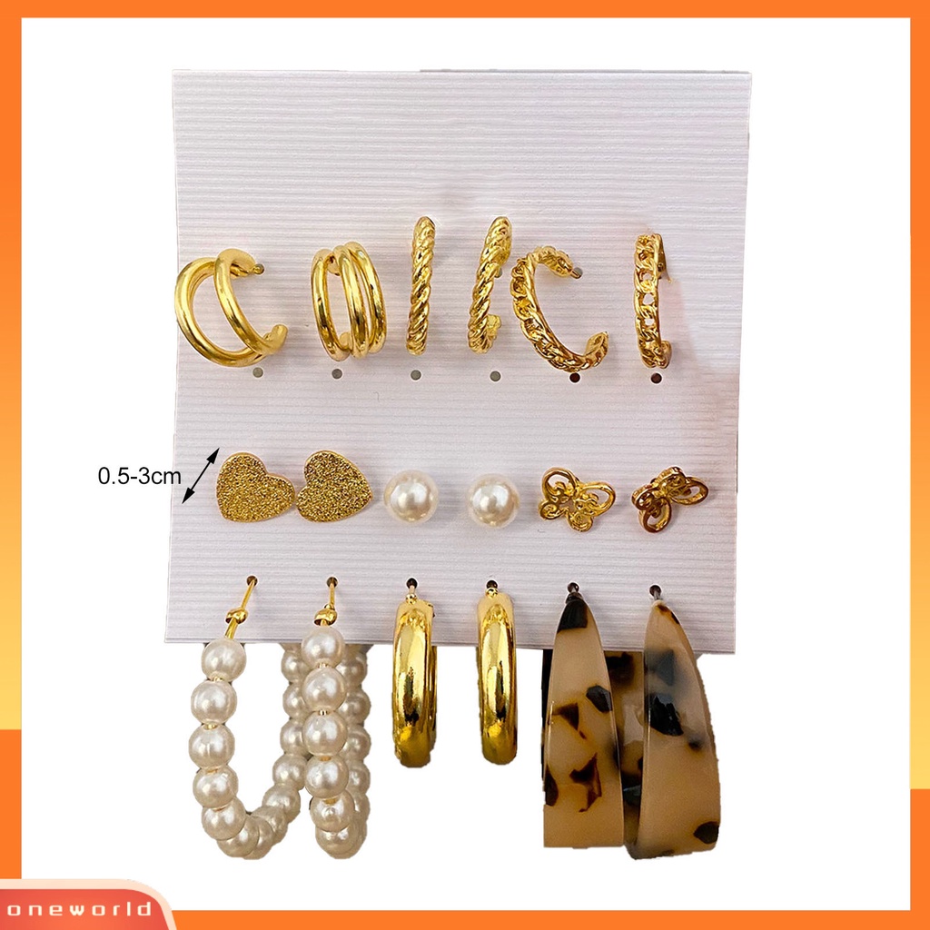 [WOD] 1set Piercing Ear Stud Set Kit Cincin Telinga Mutiara Imitasi Geometris Tidak Teratur Untuk Liburan