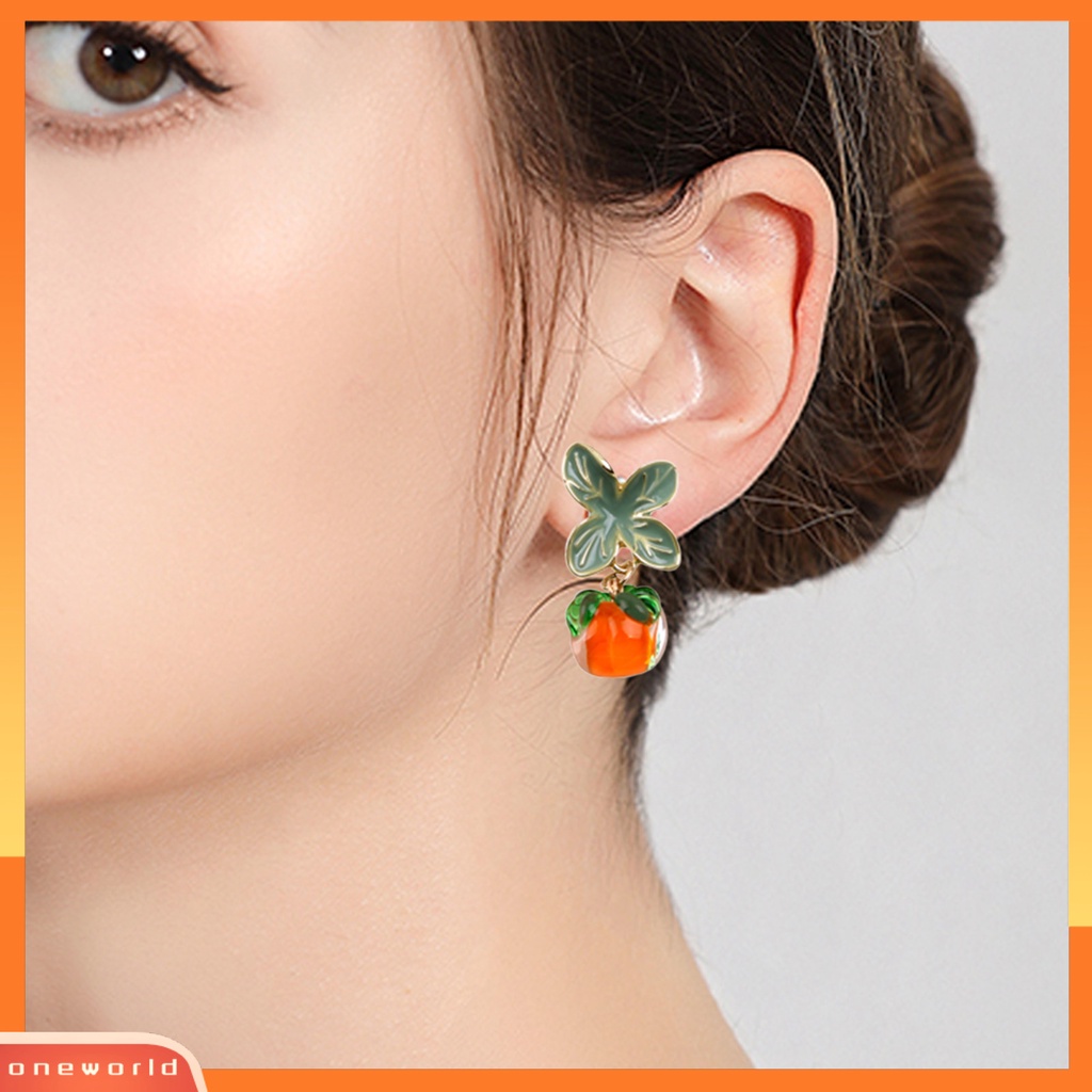 [WOD] 1pasang Anting Menjuntai Kaca Tindik Hidup Indah Buah Kesemek Drop Stud Earrings Perhiasan Acessories