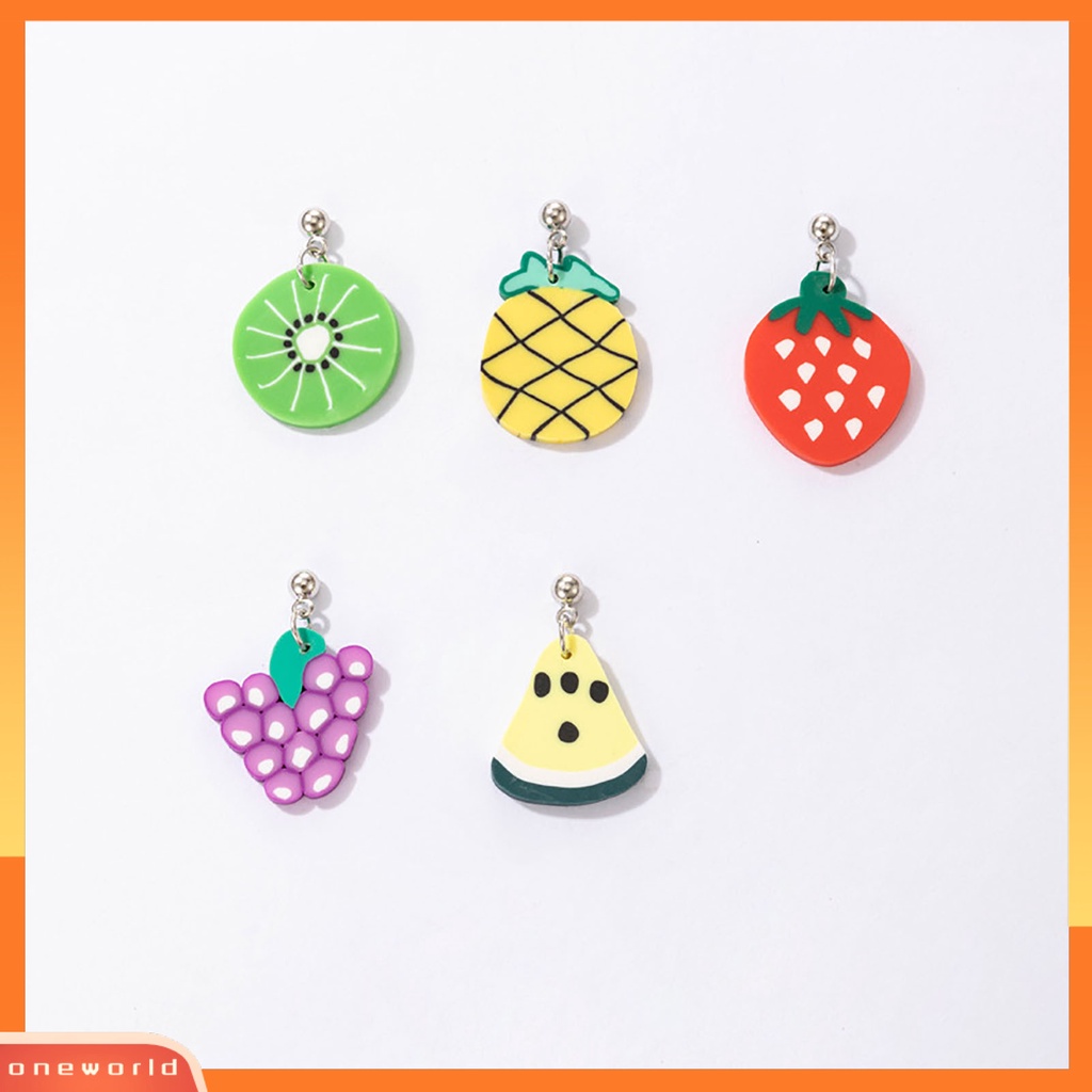 [WOD] 5pasang Anting Menjuntai Bentuk Buah Lucu Polymer Clay Tahan Lama Lady Drop Earrings Untuk Pacaran