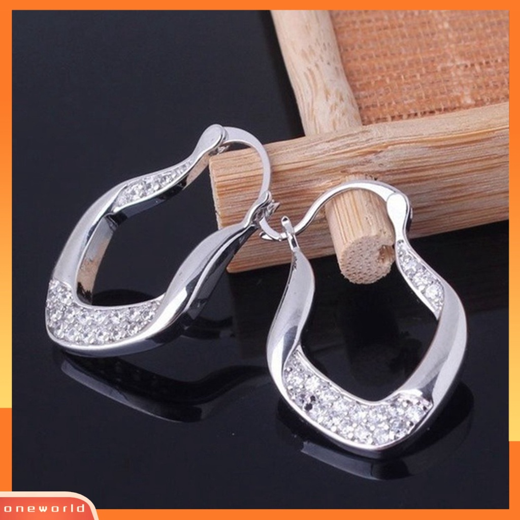 [WOD] Fashion Wanita Berlian Imitasi Bertatahkan U Bentuk Menjuntai Paduan Leverback Earrings Jewelry