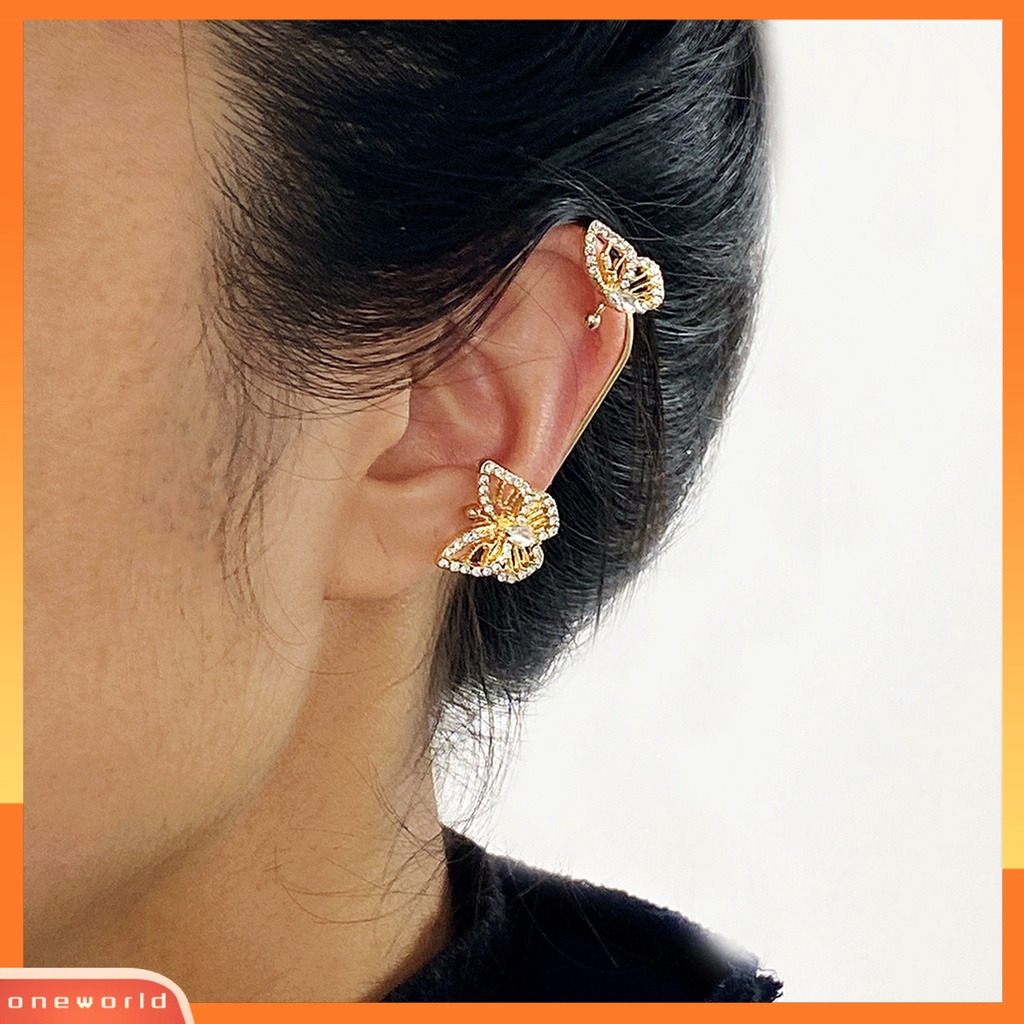 [WOD] 1pc Anting Lady Tanpa Tindik High-end Berlian Imitasi Mengkilap Panjang Rumbai Bentuk Kupu-Kupu Menjuntai Anting-Anting Wanita Perhiasan