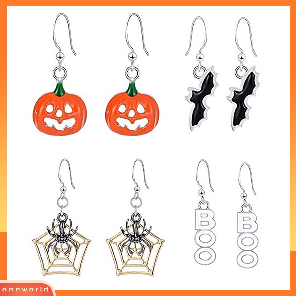 [WOD] Woman Halloween Spider Bat Pumpkin Boo Huruf Liontin Kait Anting Perhiasan Hadiah