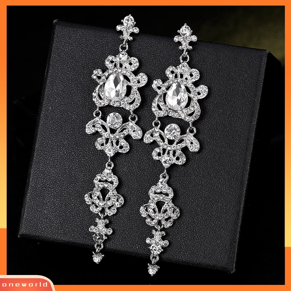 [WOD] Wanita Pernikahan Pengantin Pertunangan Panjang Menjuntai Lampu Gantung Rhinestones Stud Earrings