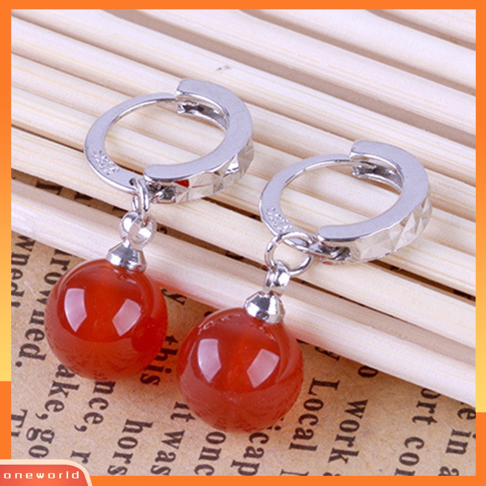 [WOD] Fashion Wanita Bulat Faux Agate Bead Menjuntai Drop Huggie Earrings Perhiasan Hadiah