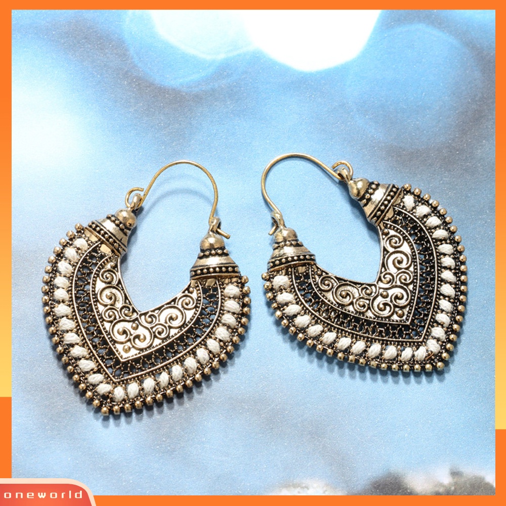 [WOD] Retro Bohemian Alloy Berongga Keluar Hati Ukiran Anting Wanita Perhiasan Hadiah