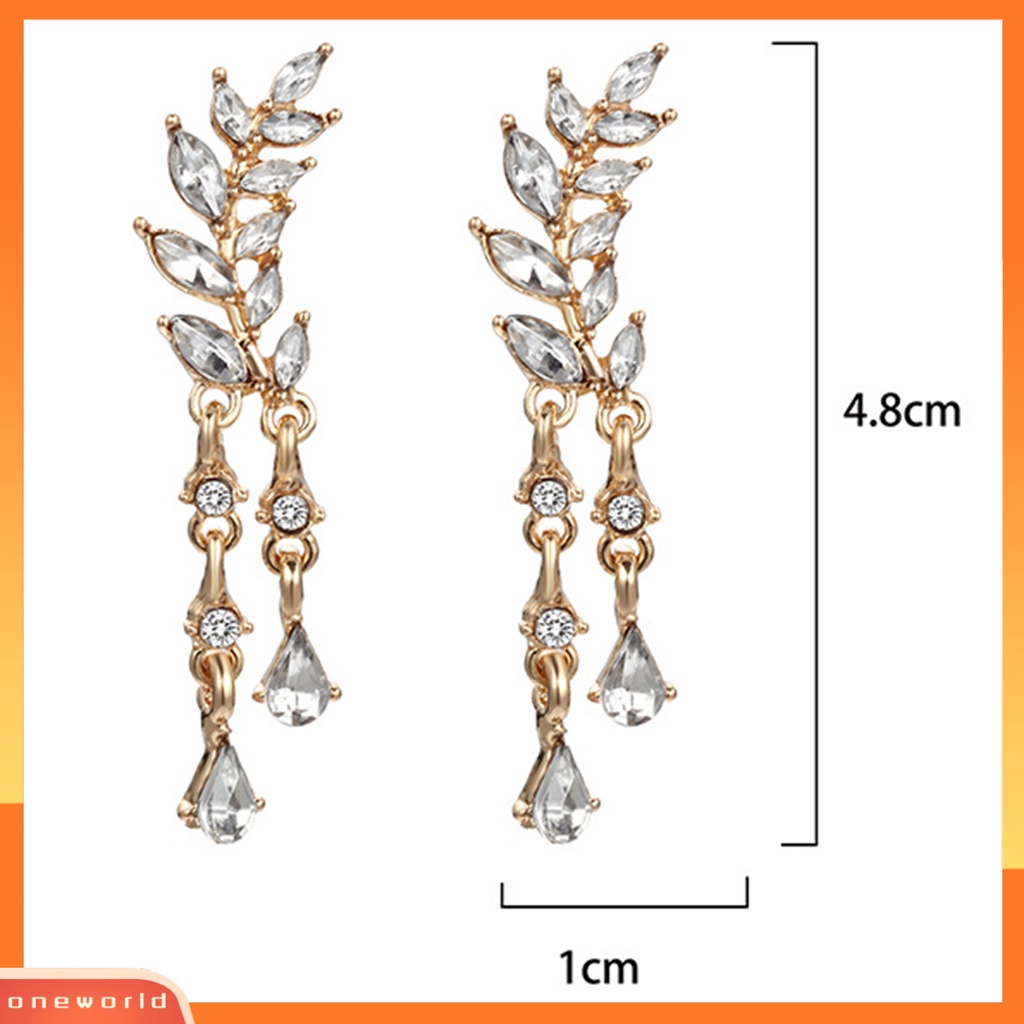 [WOD] 1pasang Anting Wanita Shiny Faux Crystal Alloy Bentuk Daun Berkilau Prom Earrings Perhiasan Perempuan